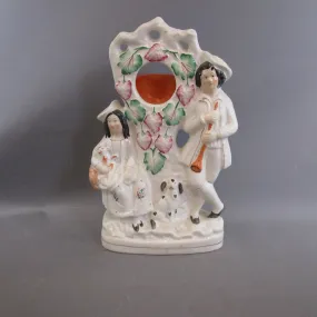 Staffordshire Flatback Pocket Watch Stand Couple With Dogs And Grape And Vine Decoration Antique Victorian c1870