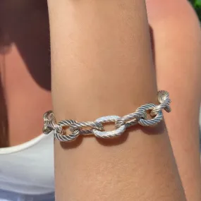 Sterling Silver Rope Texture Link Bracelet