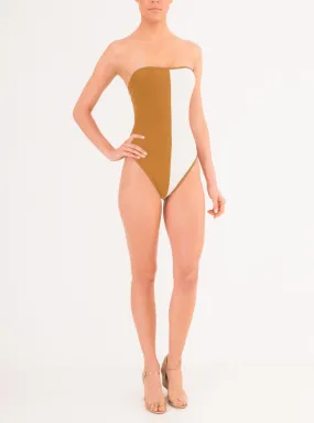 Two Color Strapless Swimsuit