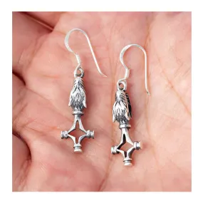 Viking Wolf Cross Earrings - Sterling Silver