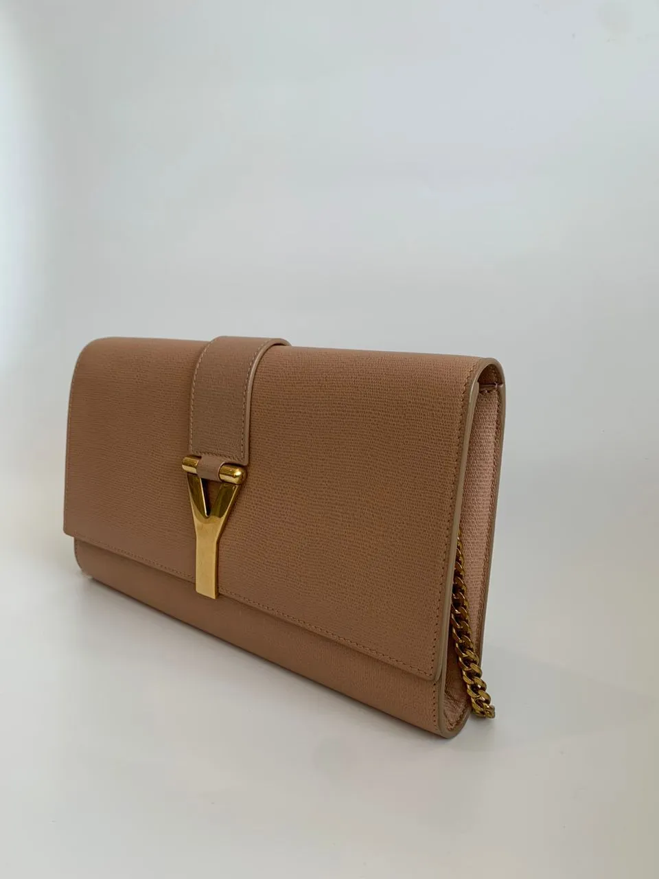 Y-Ligne Clutch in Nude Beige Leather GHW