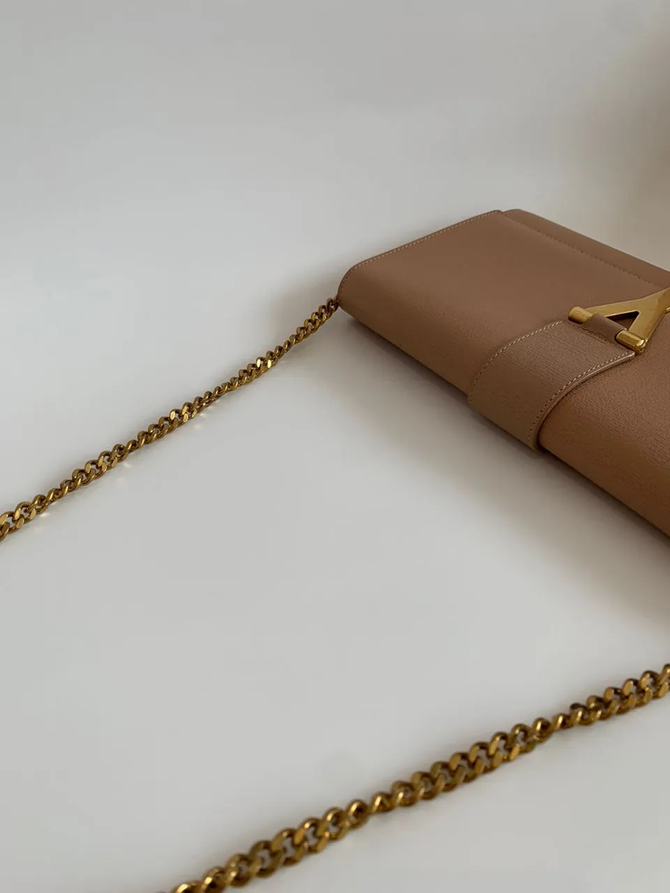 Y-Ligne Clutch in Nude Beige Leather GHW