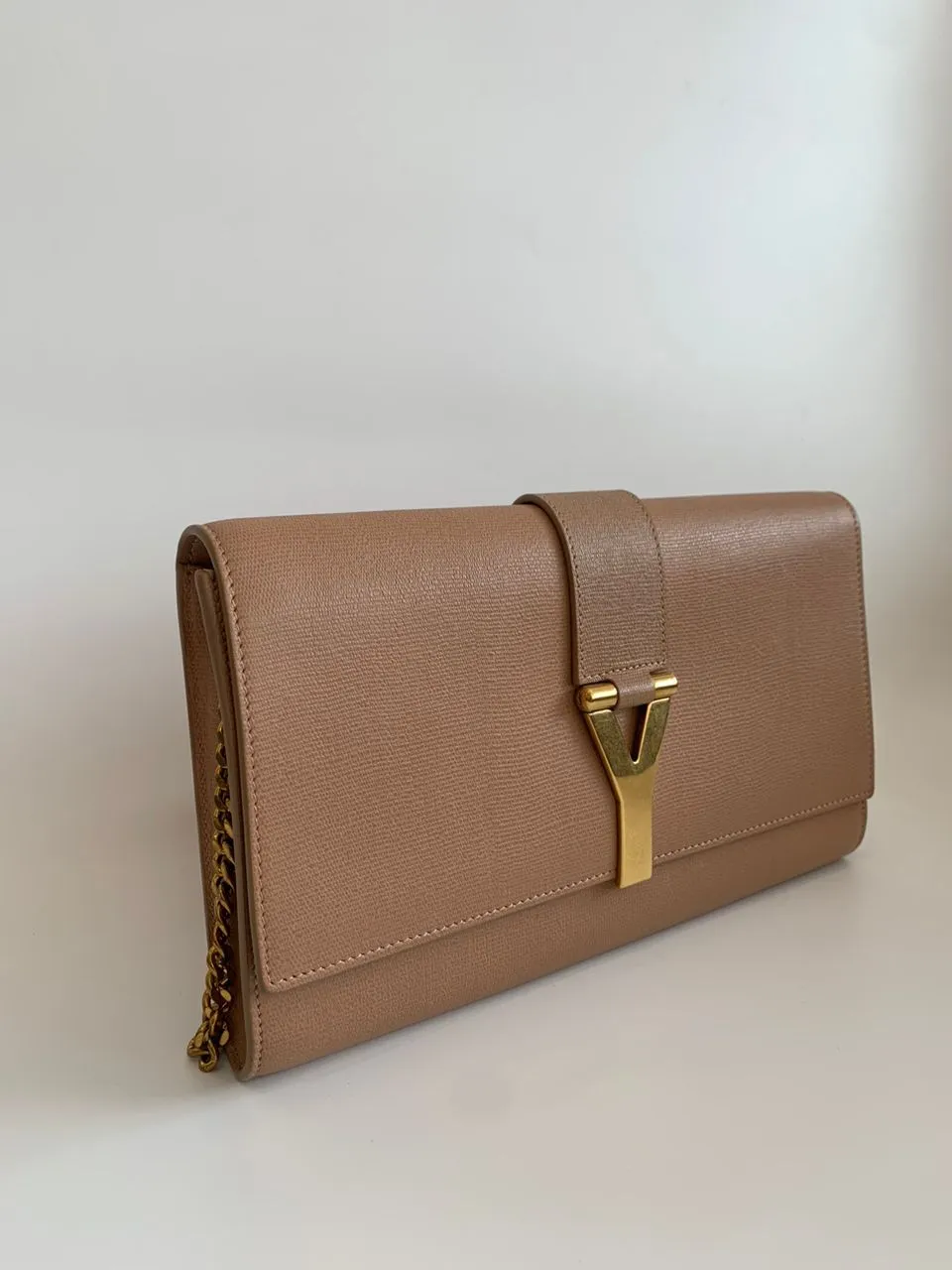 Y-Ligne Clutch in Nude Beige Leather GHW